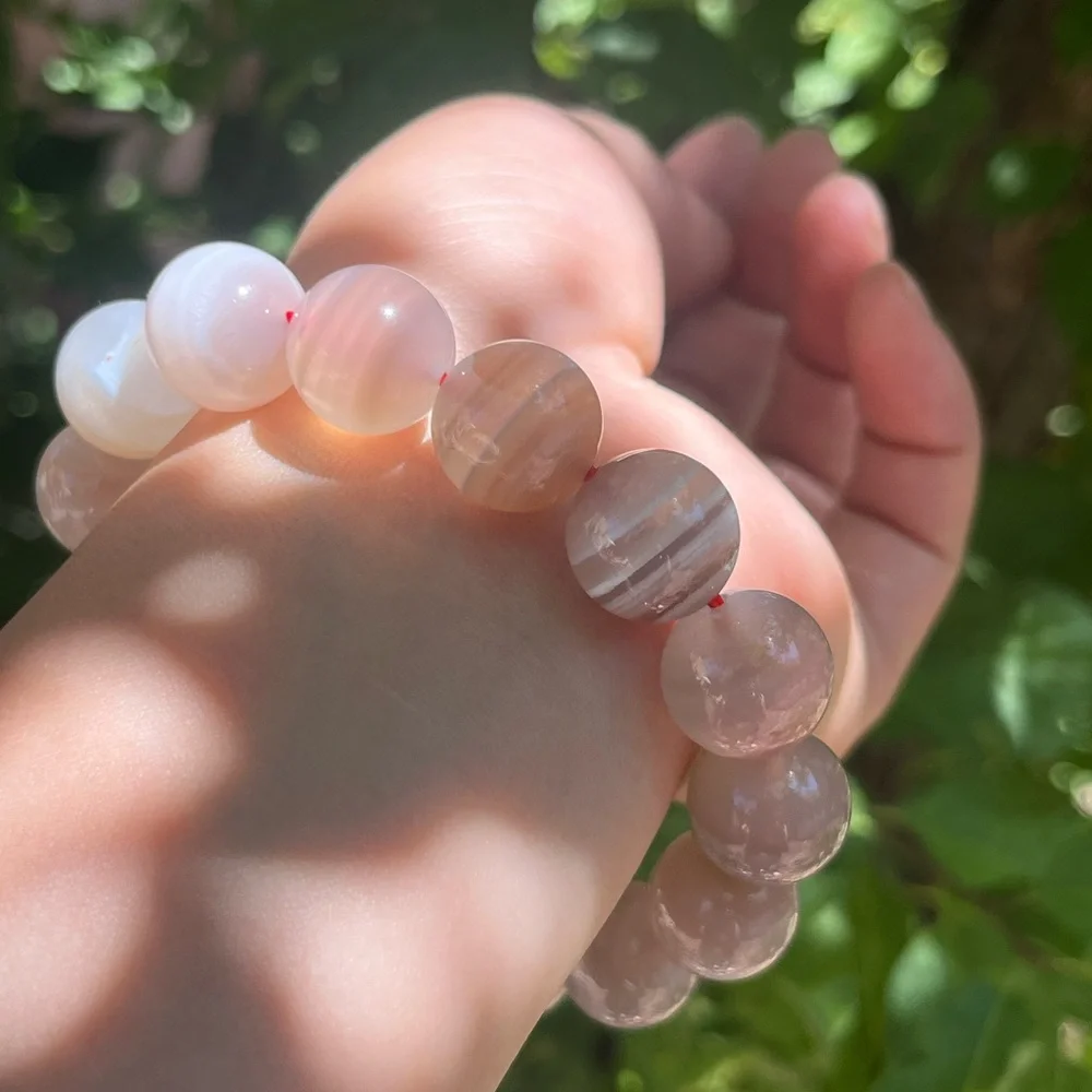 14mm stretchable grey banded Yanyuan agate‎ bracelet 1524